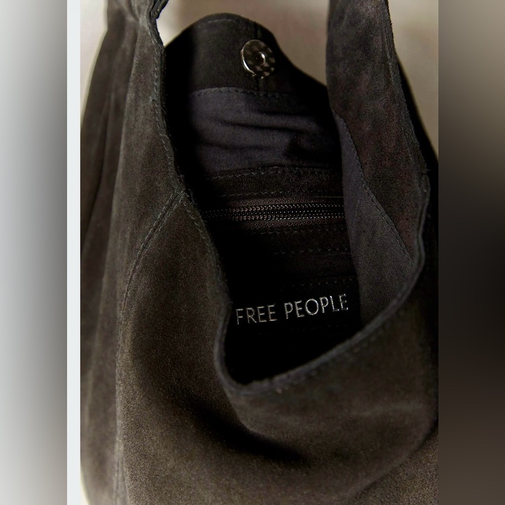 Free People Bobbi Slouch Suede Tote ~ Black NWT - Picture 7 of 10